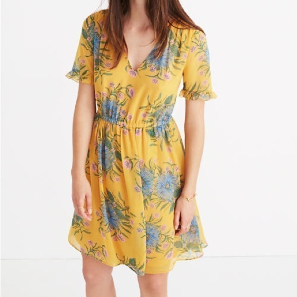 Madewell Sweetgrass Ruffle Sleeve Dress Painted Blooms - 8